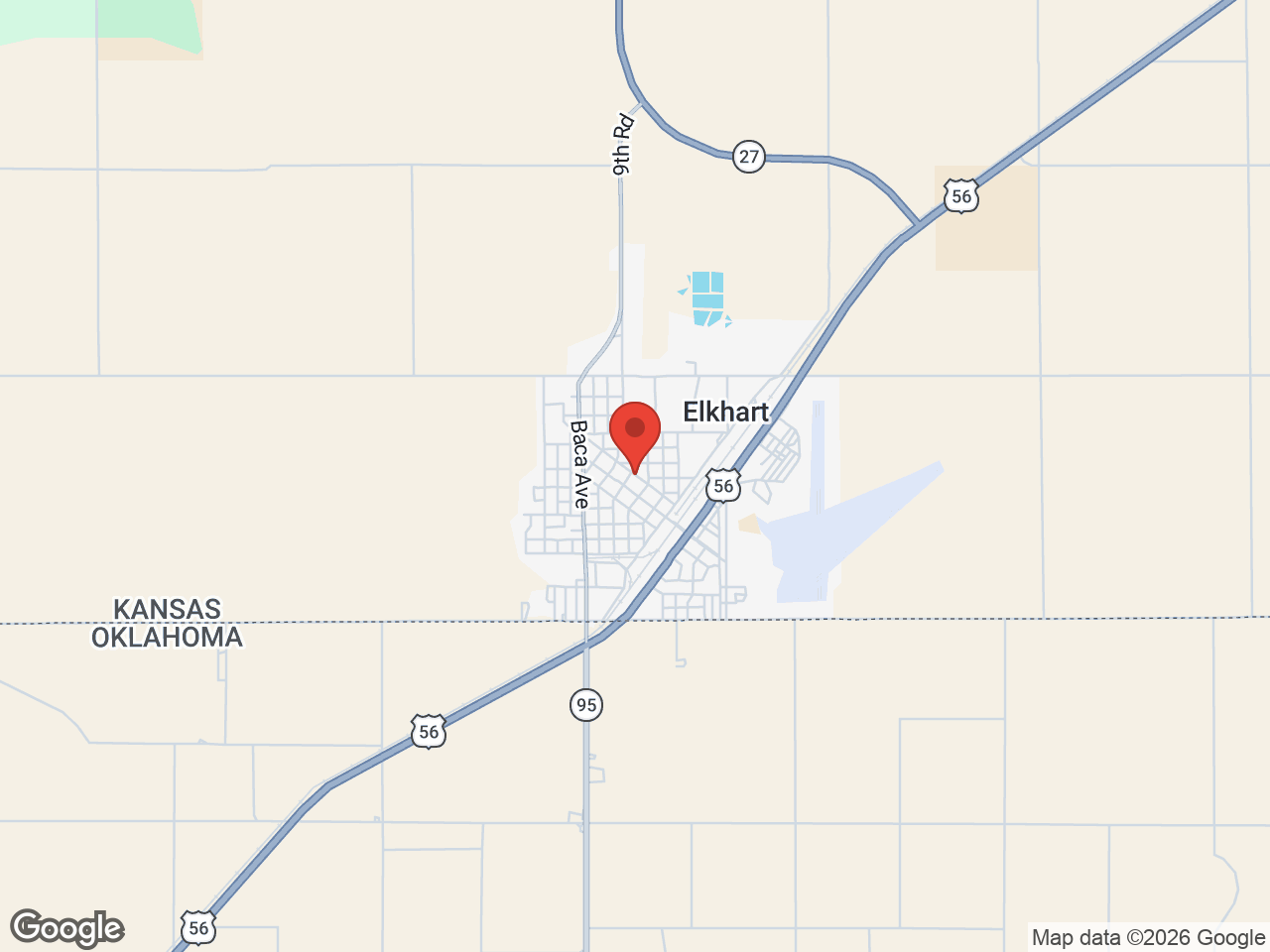 Map showing Morton County Fairgrounds, Elkhart, KS
