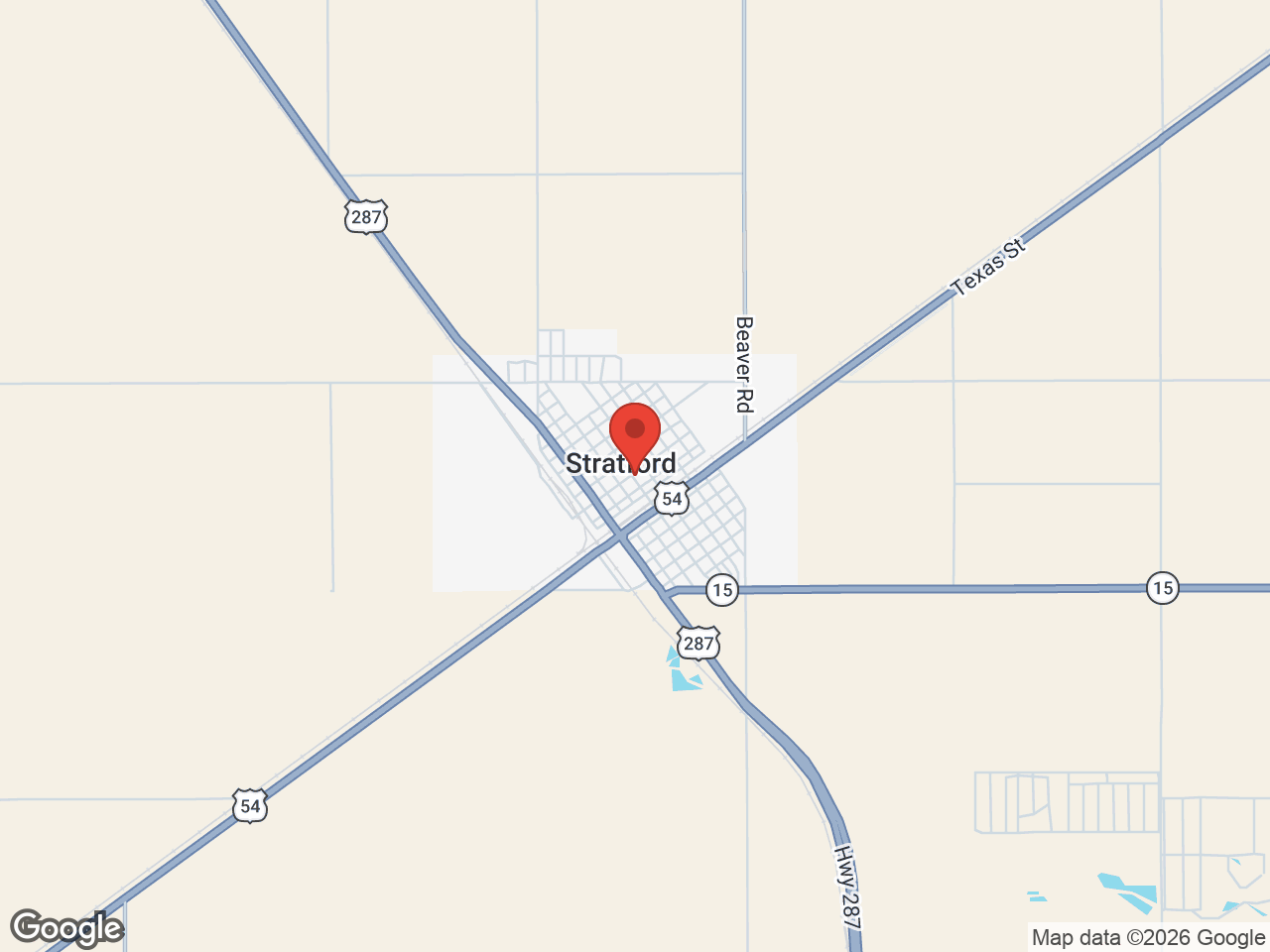 Map showing Stratford, Stratford, TX